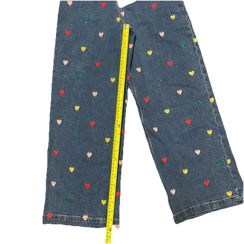 NWT Mini Boden Girls Wide Leg Jeans Size 10-11 Y Adjustable Waist Hearts Girly - Picture 4 of 7